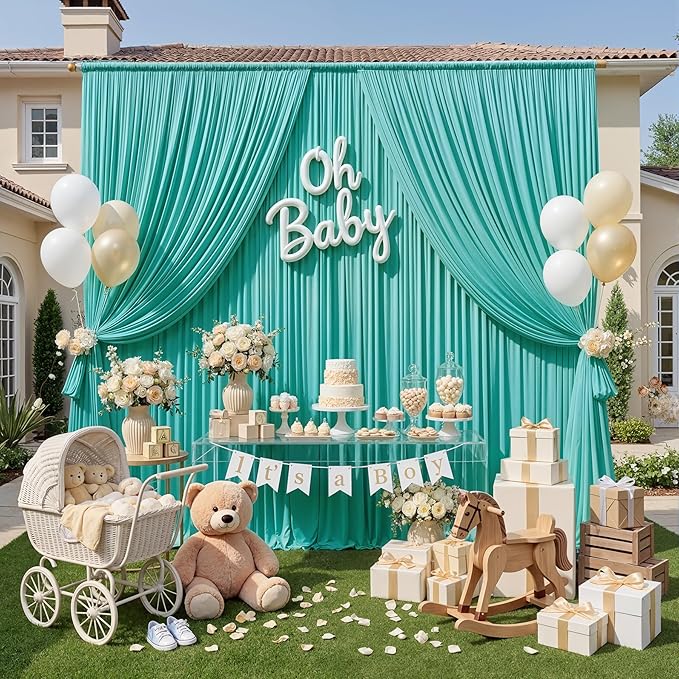 10ft x 10ft Wrinkle Free Turquoise Backdrop Curtains for Parties, Polyester Photo Backdrop Drapes 2 Panels 5x10ft for Wedding Mermaid Birthday Photography Background Party Backdrop
