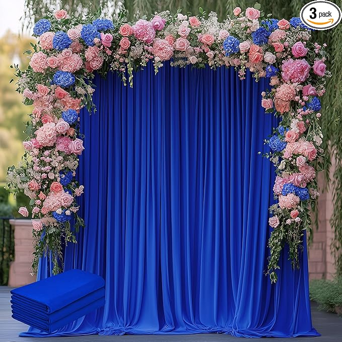 Wokceer Royal Blue Backdrop Curtain for Wedding Parties 3 Pack 10x8FT Wedding Curtains Photo Backdrop Drapes Polyester for Photoshoot Baby Shower Birthday Party Curtains Background 6 Panels 5x8FT