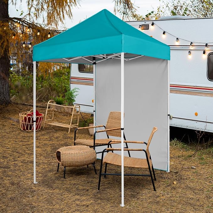 COOS BAY 5x5 Pop Up Canopy Tent with Side Wall, Easy Setup Portable Sun Shelter with Carry Bag, Outdoor Shade for Beach, Camping, Sports & Backyard, Turquoise