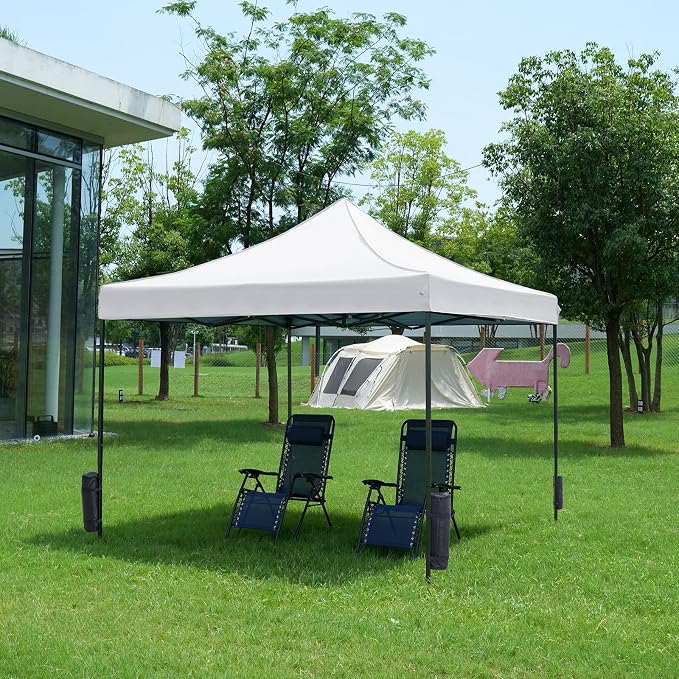 OLIXIS 10x10 FT Pop Up Canopy Tent, Sun Shade Instant Beach Canopy with Windproof Sand Bags, Heavy Duty Portable Outdoor Shelter for Beach Yard Party Events, Solid White