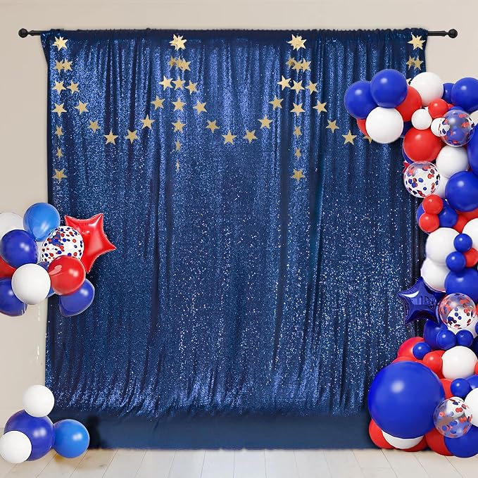 PartyDelight Navy Blue Sequin Backdrop Curtains 6x8ft | 3mm stitched sequin curtain with 4 inch rod pocket for 6x8ft photo booth wall ceremony backdrop party wall and stage display