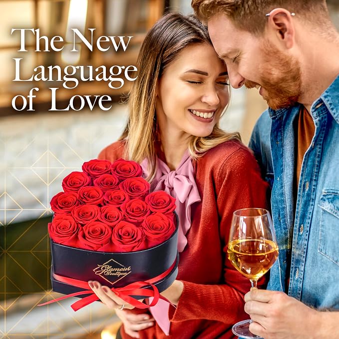 GLAMOUR BOUTIQUE 16 Flower Forever Heart Shape Box, for Mom, Eternal Preserved Roses Gifts for Her, Flowers Bouquet, for Birthday, Anniversary, Girlfriend - Red