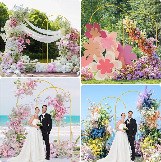 Wokceer Wedding Arch Backdrop Stand 7.2FT, 6.6FT Gold Metal Arch Stand Set of 2 for Birthday Party Wedding Ceremony Baby Shower Graduation Decoration