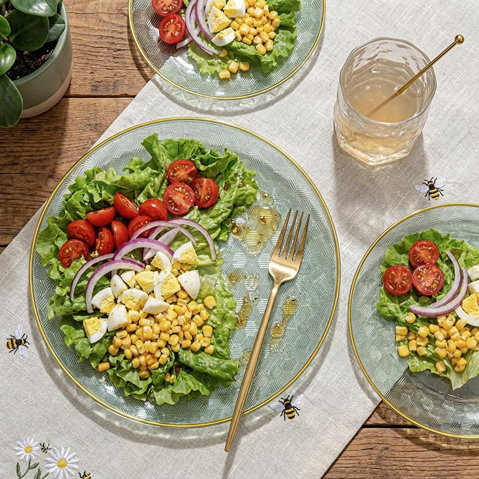 Festiva 60PCS Clear Sage Green Plastic Plates - Heavy Duty Fancy Disposable Plates With Gold Rim -30PCS 10.25" & 30PCS 7.5" Honeycomb Design Plates for Party(Sage Green)