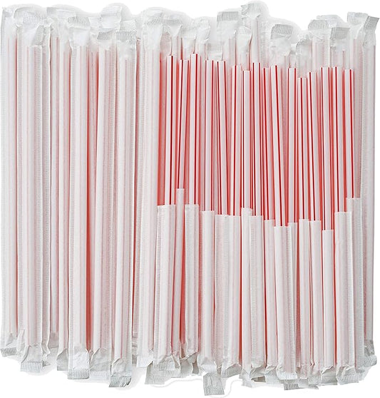 DuraHome Striped Plastic Straws Individually Wrapped White and Red 1000 Pack - 8 inch Drinking Straw, BPA Free Restaurant Style Disposable Straight Straws 0.24" Wide, Bulk Set