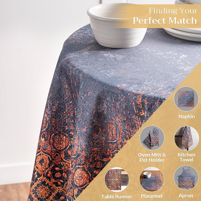 Maison d' Hermine Table Cloth Round Table 100% Cotton 69 Inches Fall Tablecloth Reusable Everyday Use for Thanksgiving Christmas Decorations Dining Farmhouse Party (Imperfection)
