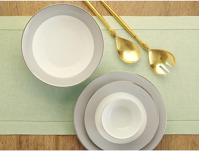 Solino Home Linen Sage Green Table Runner 90 Inches Long - 100% Pure Linen Hemstitch 14 x 90 Inch Table Runner for Dining, Spring, Summer, Mothers Day - Classic Hemstitch