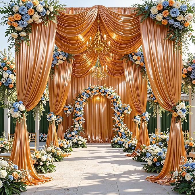 40x10ft Rust Orange Glitter Backdrop Curtain for Parties, Wrinkle Free Satin Photo Backdrop Drapes 8 Panels 5x10FT Shimmer Back Drop Cloth for Wedding Birthday Baby Shower Photography Background Decor