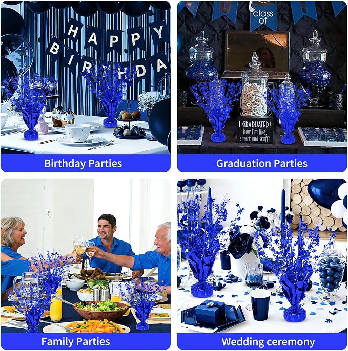 12 Pack Metallic Foil Spary Centerpieces for Tables, Blue Centerpieces for Tables Decorations, Star Brust Table Centerpieces for Birthday Graduation Wedding Baby Shower Party