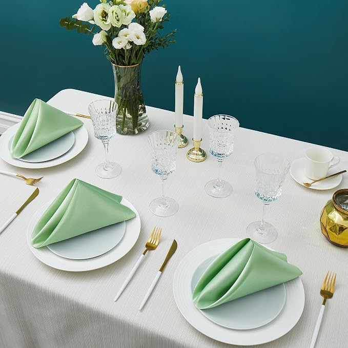 100 Pack Square Satin Dinner Napkins, 20x20 Inches Silky Soft Smooth Table Cloth Napkins for Restaurant Weddings Banquet Party Decoration, Sage Green