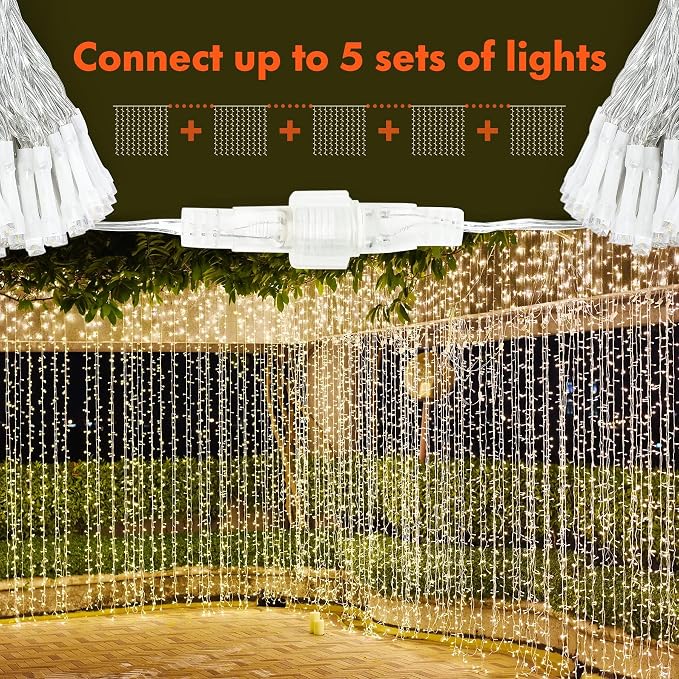 Twinkle Star 300 LED Window Curtain String Lights, Warm White, 2 Pack | 8 Modes, Fairy Lights, Wedding Party Home Garden Decor, Indoor Outdoor Wall