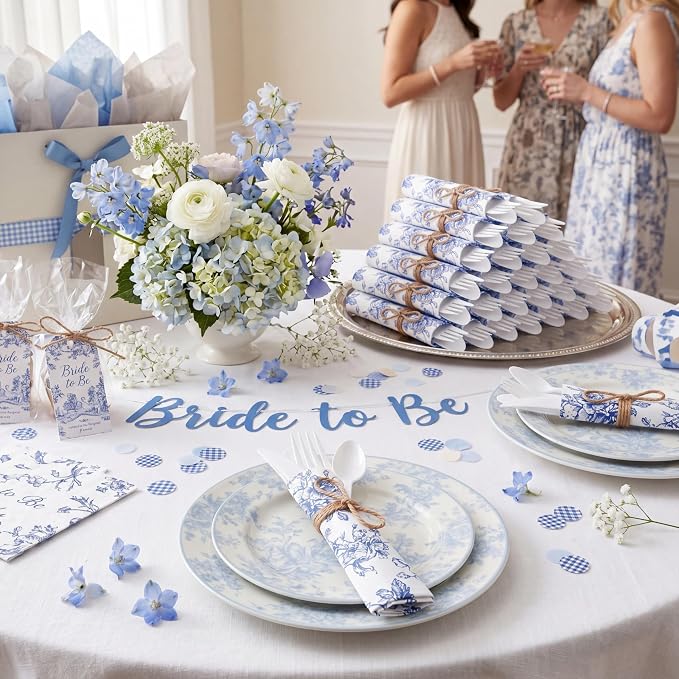400 Pcs Something Blue Before I Do Blue Floral Wedding Supplies Biodegradable Disposable Tableware for 100 Guests Knives Spoon Fork Floral Paper Napkins for Bridal Shower Bridesmaid Gift