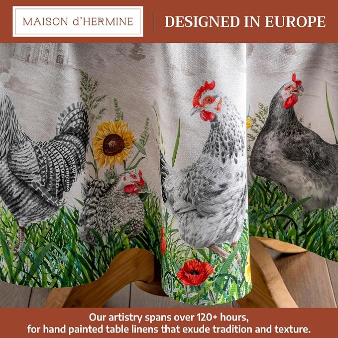 Maison d' Hermine Table Cloth Round Table 100% Cotton 63 Round Inches Tablecloth Reusable Decorative for Dining Kitchen Room Farmhouse Party Home Hotel Restaurant Spring Summer - Basse Cour
