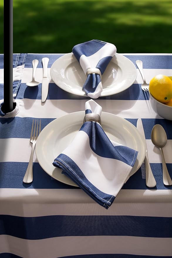 DII Cabana Stripe Outdoor Zippered Tabletop Collection, Stain/Wrinkle Resistant & Waterproof, 60 x 120, Nautical Blue