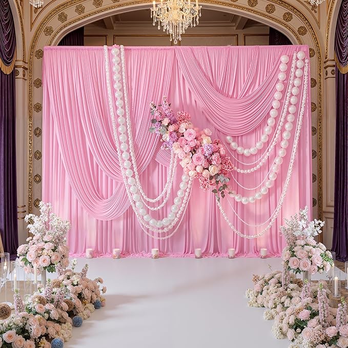 10ft x 8ft Wrinkle Free Pink Backdrop Curtain Drapes, Thick Polyester Baby Pink Backdrop for Girls Birthday Wedding Party Background Baby Shower