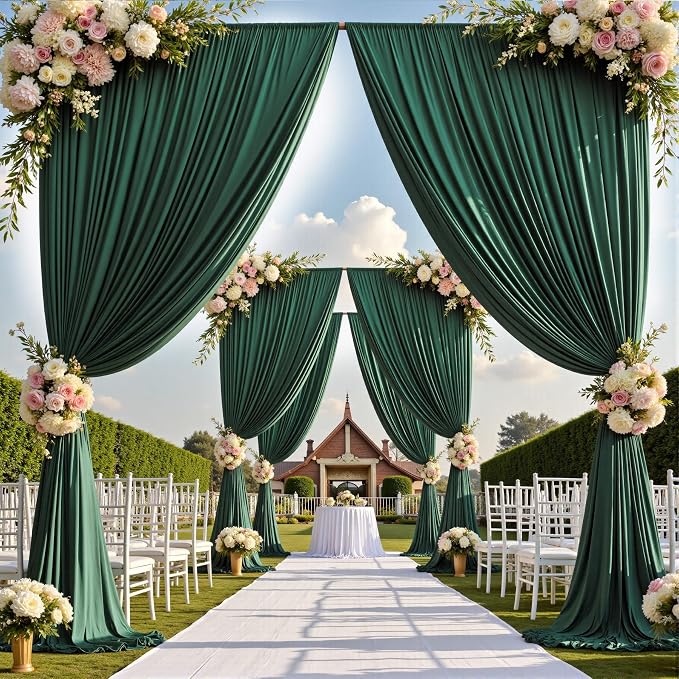 50ftx12ft Hunter Green Backdrop Curtains for Parties, Wrinkle Free Polyester Hunter Green Photo Backdrop Drapes 10 Panels 12 ft Long Back Drop Cloth for Wedding Birthday Photography Background Party