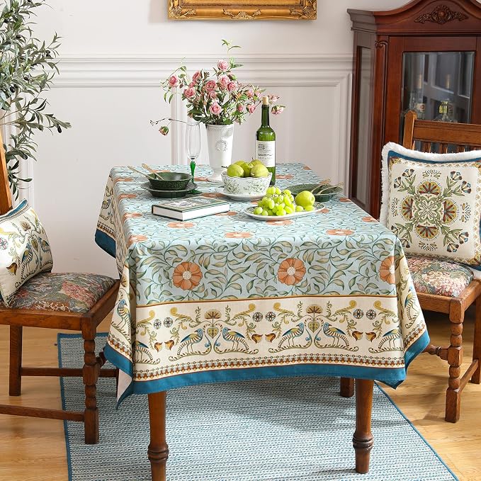 patdrea Vintage French Linen Tablecloth,Rectangular,94"x63"-Wensel | Italian Provencal Large Table Cloth for Rectangle Table,Colorful Floral Print,Dining Room Tea Party Thanksgiving Decor