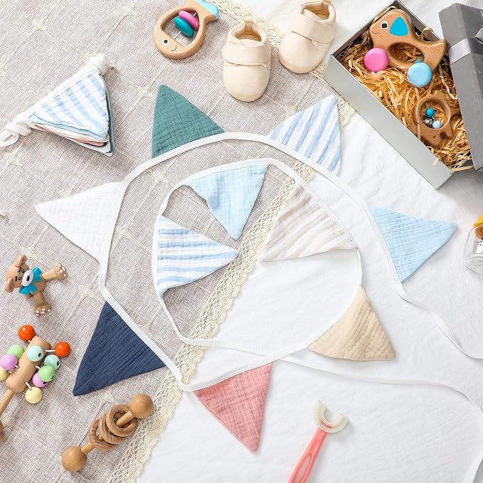 Oudain 2 Pcs Pennant Banner Flags Nursery Garland Triangle Bunting Flags Playroom Wall Decor Banner for Nursery Baby Shower Birthday Boho Wedding Party Event, Each 7.75 ft(Elegant Color)