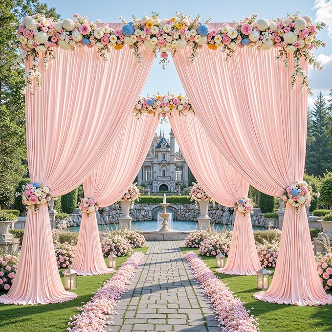 16x10FT Pale Pink Backdrop Curtains for Wedding Parties, Wrinkle Free Polyester Photography Backdrop Drapes for Wedding Baby Shower Birthday Parties Stage Background Stand Decorations 4x10ft,4 Panels