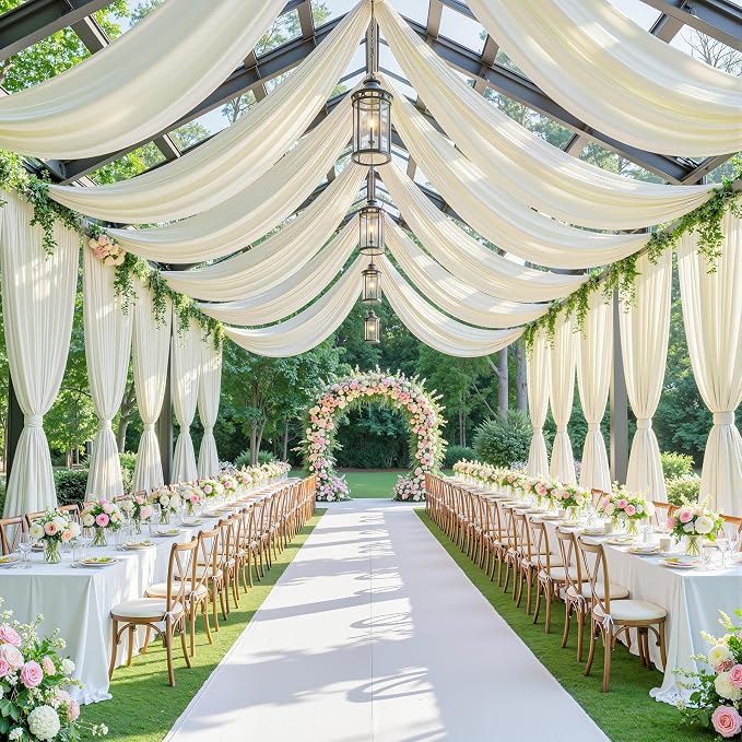 40ft x 15ft Ivory Backdrop Curtain Panels for Weddings - Wrinkle-Free Polyester Photo Drapes for Birthday Party, Photography Background, Stage Decor