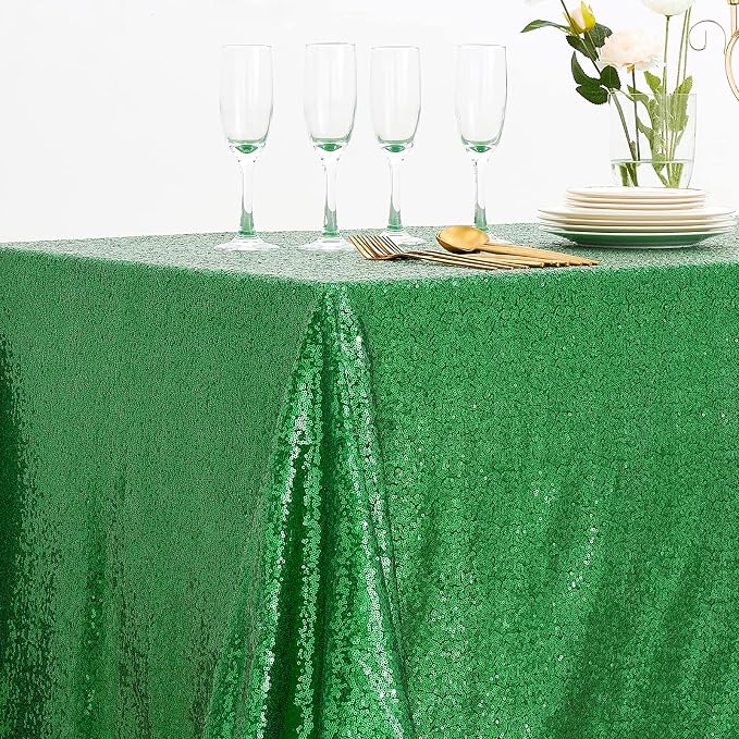 B-COOL Green Tablecloth Christmas Green Sparkle Tablecloth 8.5ft Sequin Table Cloth Shimmer Fabric for Bridal Baby Shower Decorative St. Patrick's Day Buffet Parties,60x102inch