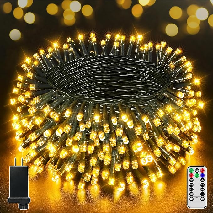 BrightChristmas 500 LED 164 FT Christmas Lights, Waterproof Outdoor String Lights with Remote and Timer, Christmas Tree Lights with 8 Modes Dimmable, Fairy Lights for Holiday Decor (Warm White)