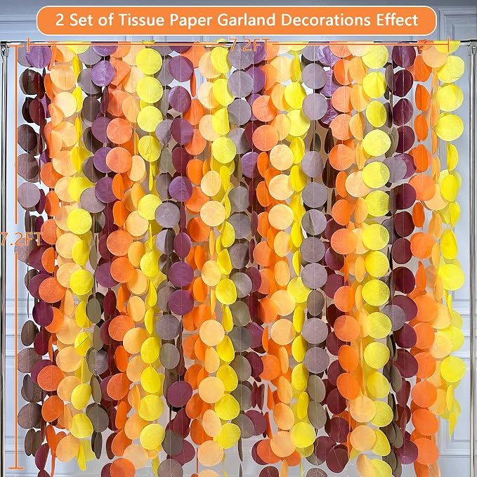 192Ft Fall Party Decorations Big Circle Dots Backdrop Garland Yellow Orange Burgundy Brown Tissue Paper Polka Dot Hanging Streamers for Birthday Wedding Fall Autumn Thanksgiving Harvest Party Supplies