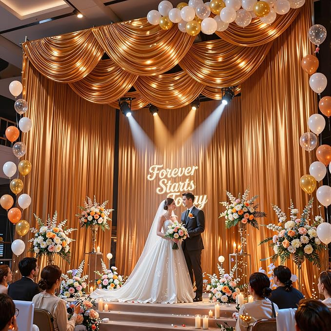 30x10ft Rust Orange Glitter Backdrop Curtain for Parties, Wrinkle Free Satin Photo Backdrop Drapes 6 Panels 5x10FT Shimmer Back Drop Cloth for Wedding Birthday Baby Shower Photography Background Decor