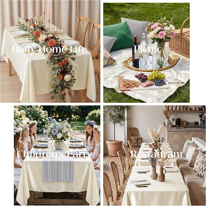 1 Pack Ivory Satin Tablecloth 58 x 102 Inches, Rectangular Satin Table Cloths for Wedding Reception, Birthday Party, Graduation & Holiday Banquet Tables
