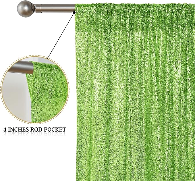 Sugargirl Apple Green Sequin Backdrop Curtain 4FTx8FT Glitter Apple Green Background Drapes Sparkle Photography Backdrop for Party Wedding Birthday Wall Decoration(2 Panels)