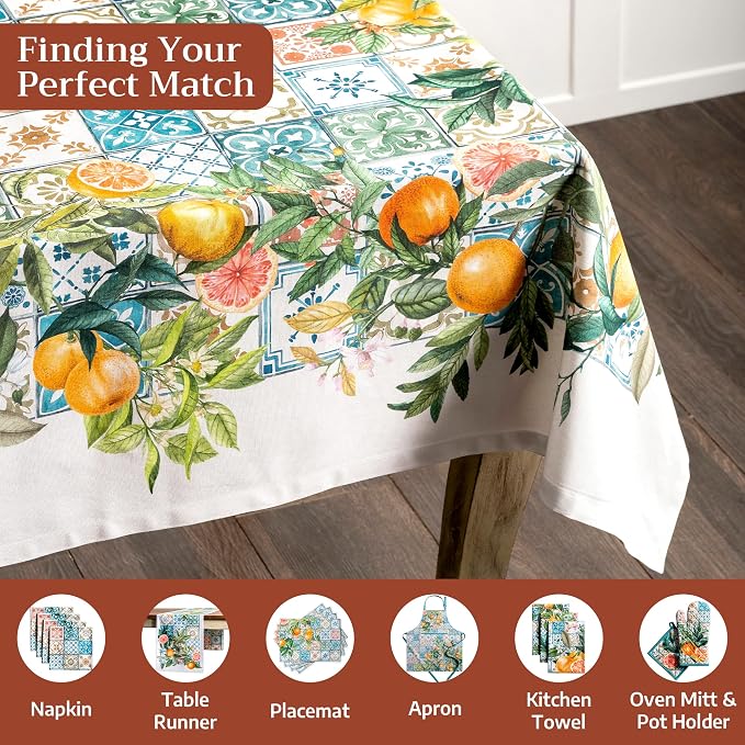 Maison d' Hermine Table Cloth Rectangle Table 100% Cotton 60 x 90 Inches Tablecloth Reusable Decorative for Dining Kitchen Room Farmhouse Party Home Hotel Restaurant Spring Summer - Agrume