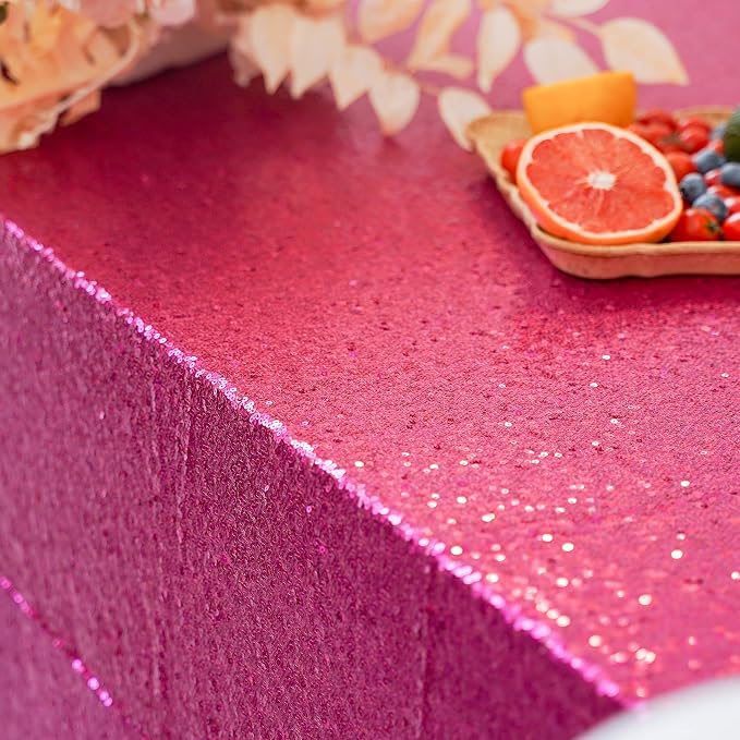 Sequin Tablecloth 90"x132" Hot Pink Party Glitter Tablecloth Rectangular Sequin Table Cover Overlay Glitter Wedding Birthday Reception Decoration Baby Bridal Shower Christmas Decorations