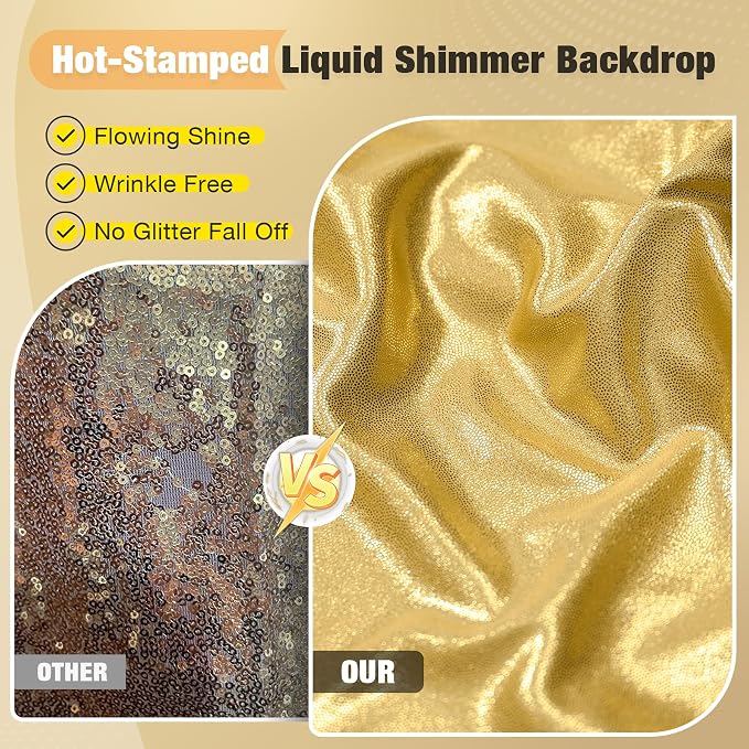 20x10FT Gold Sequin Backdrop Curtain for Party - 4 Panels 5x10FT Wrinkle-Free Shimmer Drapes for Birthday, Wedding, Christmas, Decorations & Photography