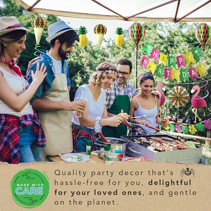 Premium Reusable Luau Party Decorations - Hawaiian Party Decorations, Happy Birthday Decorations - Aloha / Happy Birthday Banner, Pineapple, Flamingo Decor- Summer / Beach / Tropical Party Decorations