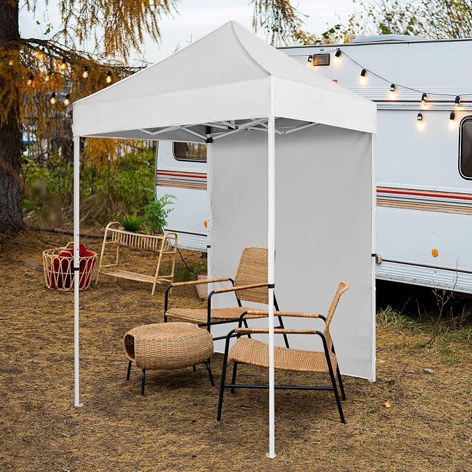COOS BAY 5x5 Pop Up Canopy Tent with Side Wall, Easy Setup Portable Sun Shelter with Carry Bag, Outdoor Shade for Beach, Camping, Sports & Backyard, White