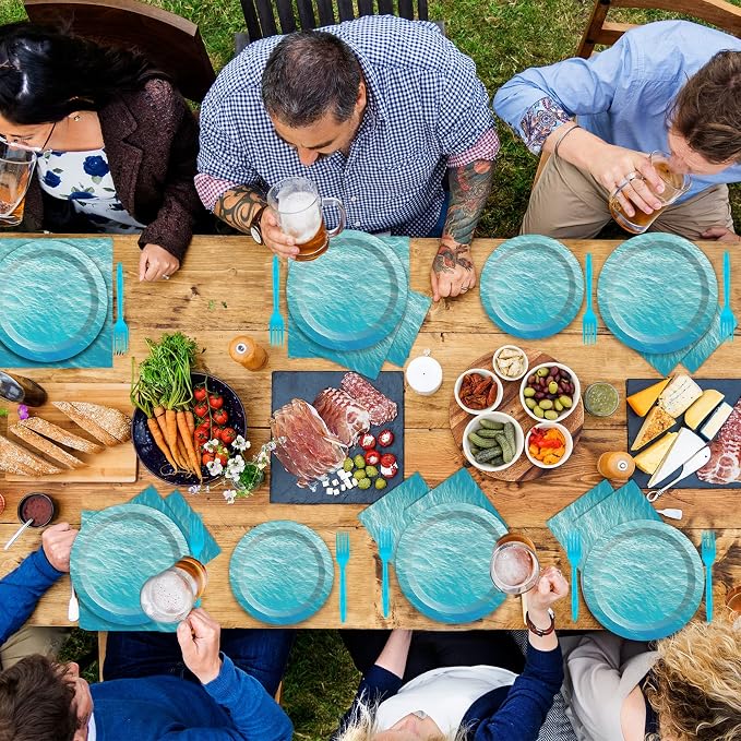 200 PCS Ocean Themed Paper Plates and Napkins Under the Sea Party Decorations Sea Waves Birthday Dessert Plates Supplies Tableware Set for Men Women Boy Girl Birthday Baby Shower Serve 50 Guests
