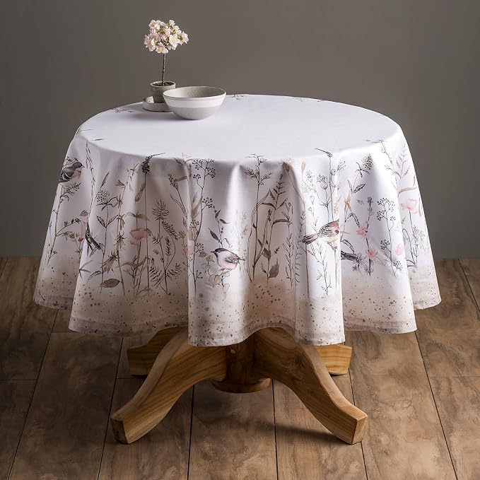 Maison d' Hermine Table Cloth Round Table 100% Cotton 63 Round Inches Tablecloth Reusable Decorative for Dining Kitchen Room Farmhouse Party Home Hotel Restaurant Spring Summer- Meadow Florals - Brown