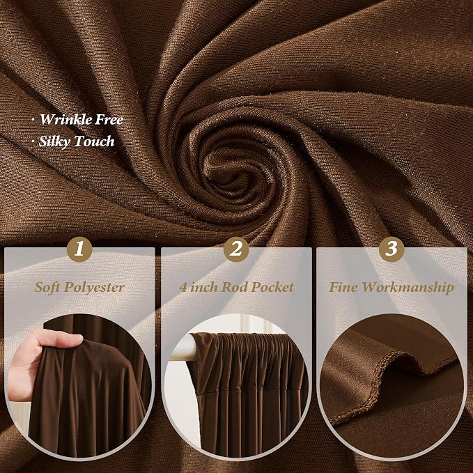 10ftx12ft Wrinkle Free Brown Backdrop Curtain, 10 Panels 12FT Long Wedding Photo Backdrop Drapes, Silky Polyester Back Drop Cloth for Birthday Photography Background Party Backdrop Draping