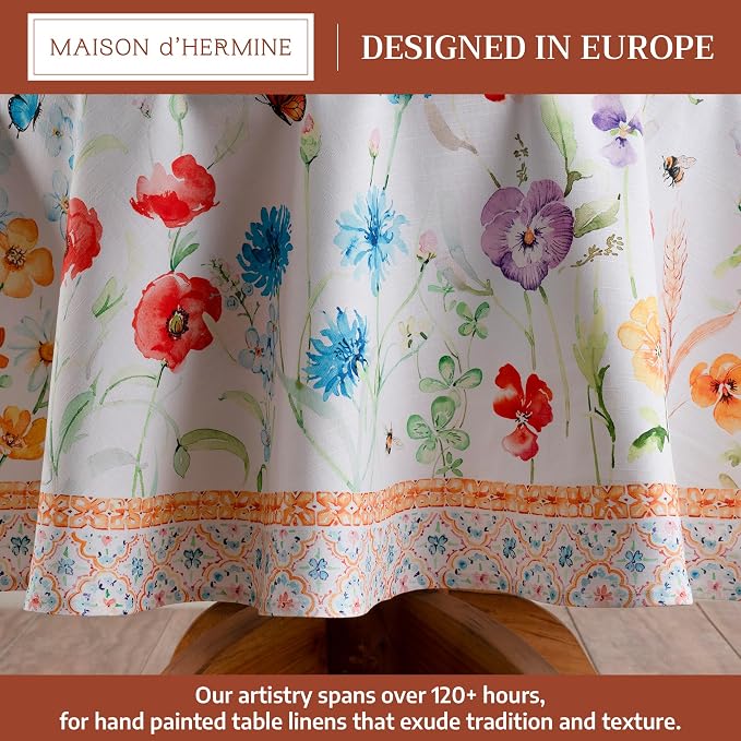 Maison d' Hermine Table Cloth Round Table 100% Cotton 63 Round Inches Tablecloth Reusable Decorative for Dining Kitchen Room Farmhouse Party Home Hotel Restaurant Spring Summer - Summer Whisper