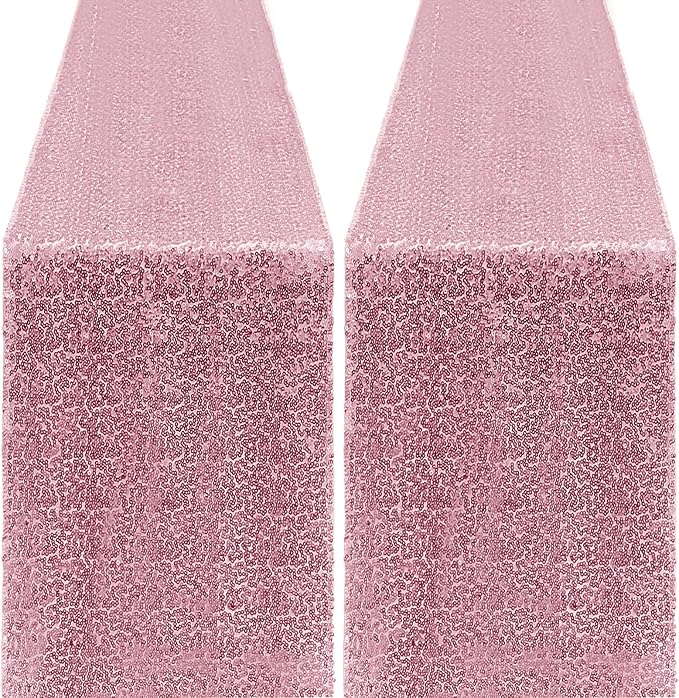 2 Packs 12 x 72 inches Sequin Table Runner, Rose Pink Glitter Table Runner for Birthday Party Supplies Wedding Engagement Baby Shower Holiday Celebration Event Decorations