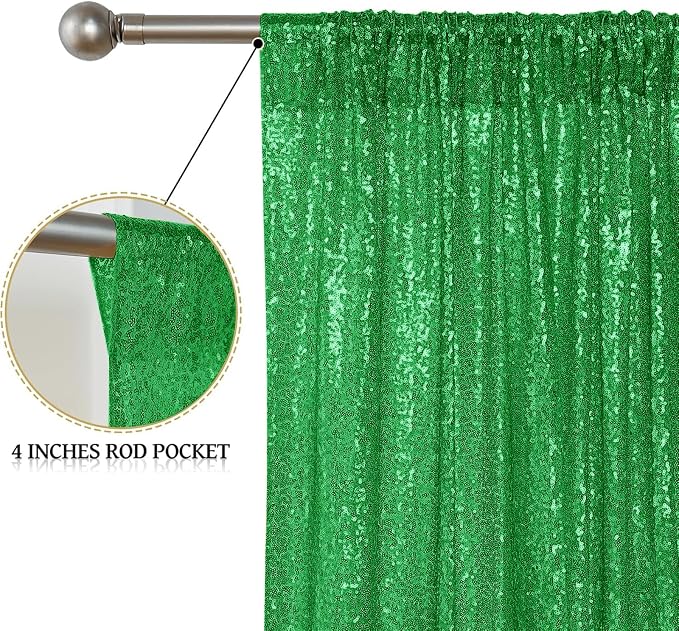 Sugargirl Grass Green Sequin Backdrop Curtain 4FTx8FT Glitter Grass Green Background Drapes Sparkle Photography Backdrop for Party Wedding Birthday Wall Decoration(2 Panels)