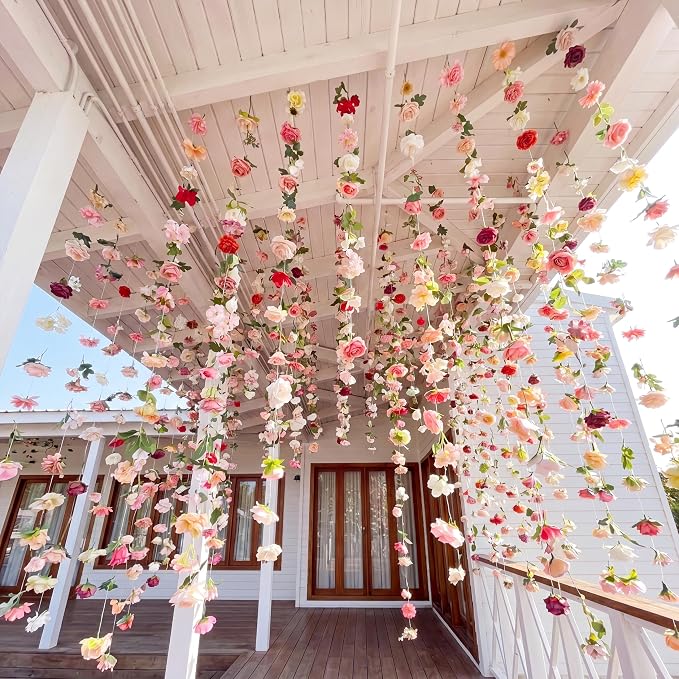Suncalla 12 Pcs 70.8 ft Wildflower Garland Pre Strung Artificial Hanging Flower Vine Backdrop Decor from Ceiling Floating Silk Floral Garland for Garden Wedding Bridal Shower(Blossom,Multicolor)