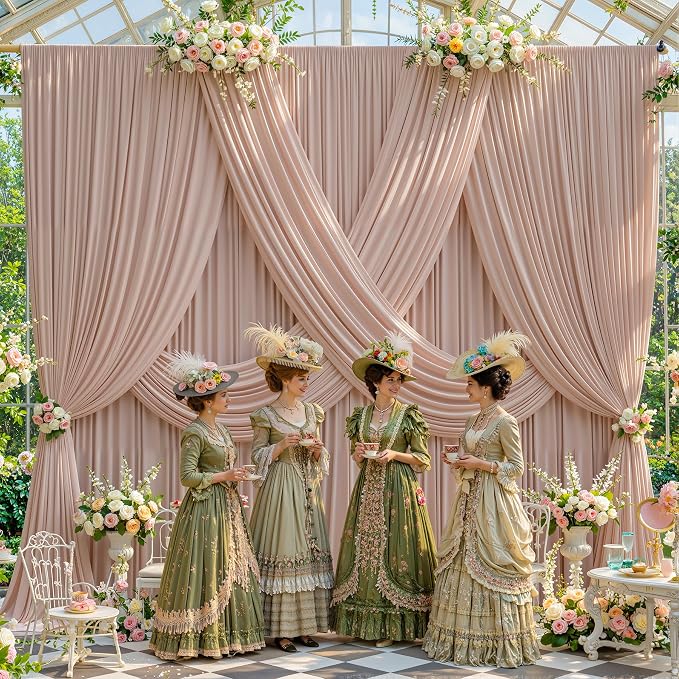 10ftx12ft Wrinkle Free Nude Backdrop Curtain, 2 Panels 12FT Long Wedding Photo Backdrop Drapes, Silky Polyester Back Drop Cloth for Birthday Photography Background Party Backdrop Draping