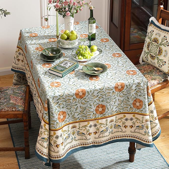 patdrea Vintage French Linen Tablecloth,Rectangular,79"x55"-Wensel | Italian Provencal Table Cloth for Rectangle Table,Colorful Floral Patterned,Dining Room Tea Party Thanksgiving Decor