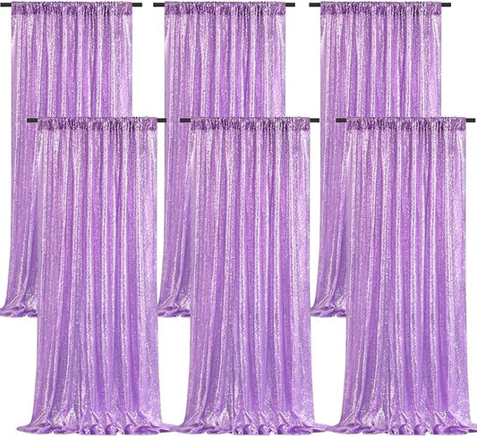 B-COOL Lavender Sequin Backdrop Curtain 6 Panels 2ftx8ft Light Purple Sparkly Curtain Drapes for Birthday Party Wedding Mermaid Background Decorations