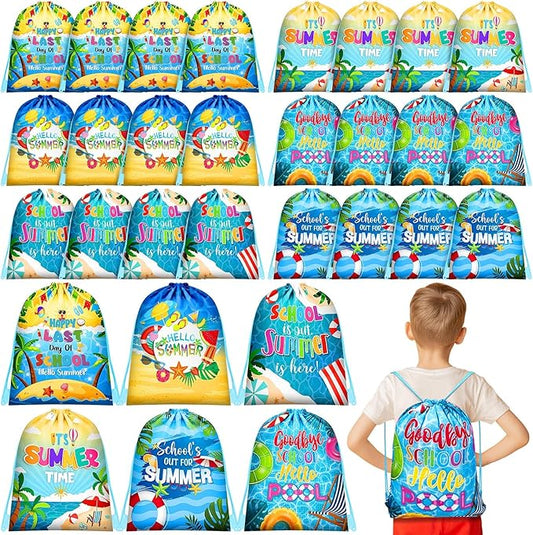 Kacctyen 30 Pcs End of Year Gifts Bags Summer Drawstring Backpack Graduation Gift Bags Party Favors Bags with Drawstring Bulk for School Classroom Favors Student Classmate Gifts