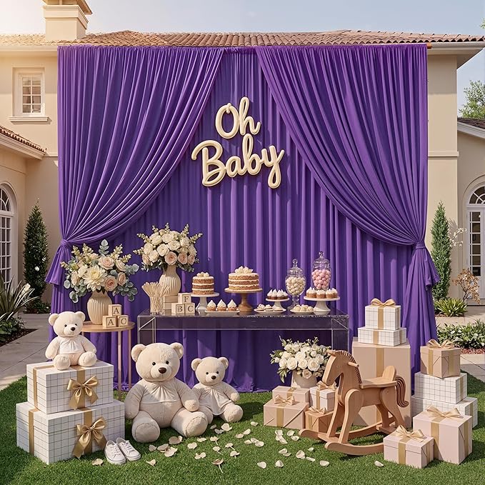 10ft x 10ft Wrinkle Free Purple Backdrop Curtain for Parties, Polyester Backdrop Drapes Panels 2 Panels 5x10ft for Photography Background Wedding Birthday Baby Shower Mermaid Party