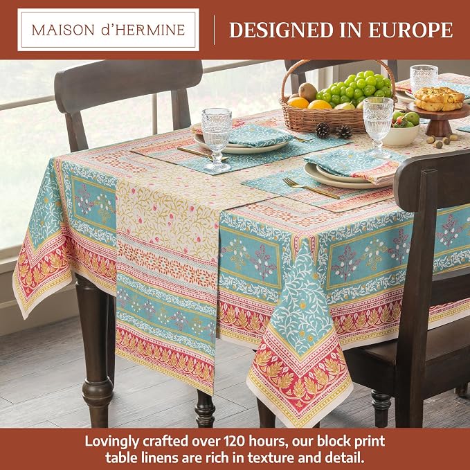 Maison d'Hermine Table Cloth Square Table 100% Cotton 54 x 54 Inches Tablecloth Reusable Decorative Everyday Use for Dining Room, Farmhouse, Home, Party, Festive & Wedding - Carpo