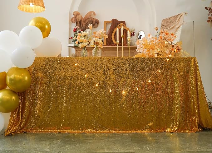 60 x 102 Inch Gold Sequin Tablecloth Rectangle Sparkle Table Cover for Wedding Birthday Party Festival Ceremony Cake Dessert Table Cloth