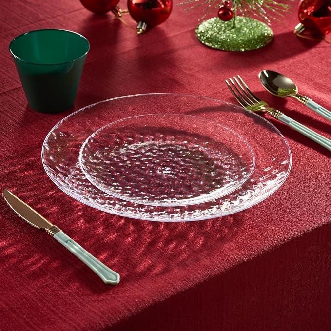 PLASTICPRO 30 Pack Heavyweight Disposable Plastic Plates - Elegant Clear Hammered Platsic Party Dishes (9'' INCH PLATES)